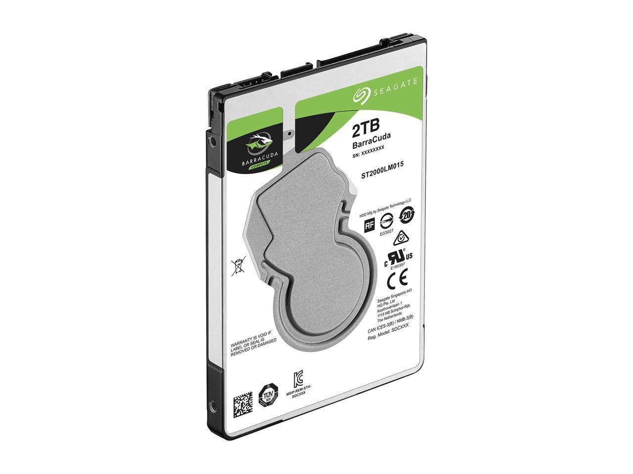 Seagate 2TB BarraCuda internal hard drive ST2000LM015 with 2.5-inch form factor and SATA interface.