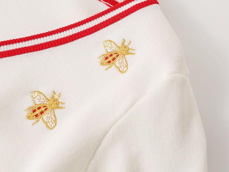 High Quality Fashion Designer Bee Embroidery Cardigan featuring a stylish bee design, V-neck, and full sleeves, perfect for spring and autumn wear.