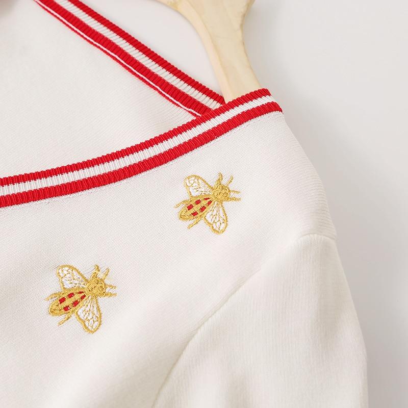 High Quality Fashion Designer Bee Embroidery Cardigan featuring a stylish bee design, V-neck, and full sleeves, perfect for spring and autumn wear.