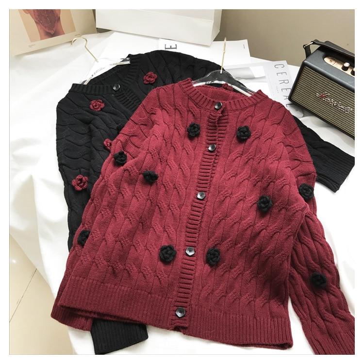 High quality women's winter cardigan sweater featuring embroidered floral design, perfect for festive occasions and cold weather.