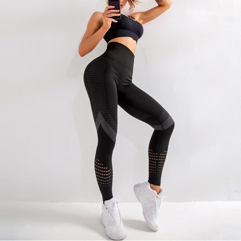 High Waist Fitness Gym Leggings for Women in various colors, showcasing seamless design and elastic waist for comfort during workouts.