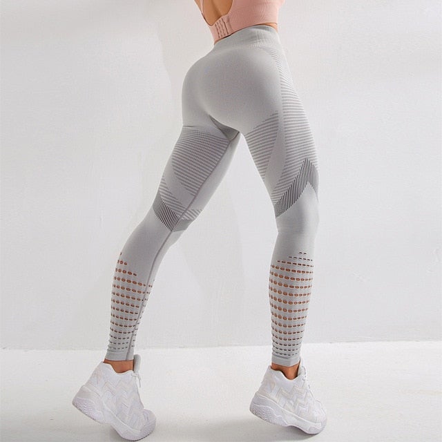 High Waist Fitness Gym Leggings for Women in various colors, showcasing seamless design and elastic waist for comfort during workouts.