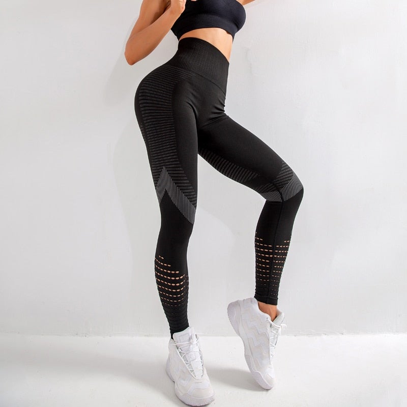 High Waist Fitness Gym Leggings for Women in various colors, showcasing seamless design and elastic waist for comfort during workouts.