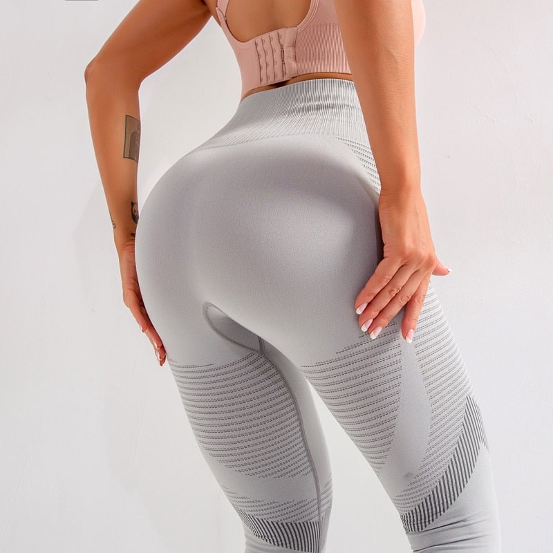 High Waist Fitness Gym Leggings for Women in various colors, showcasing seamless design and elastic waist for comfort during workouts.