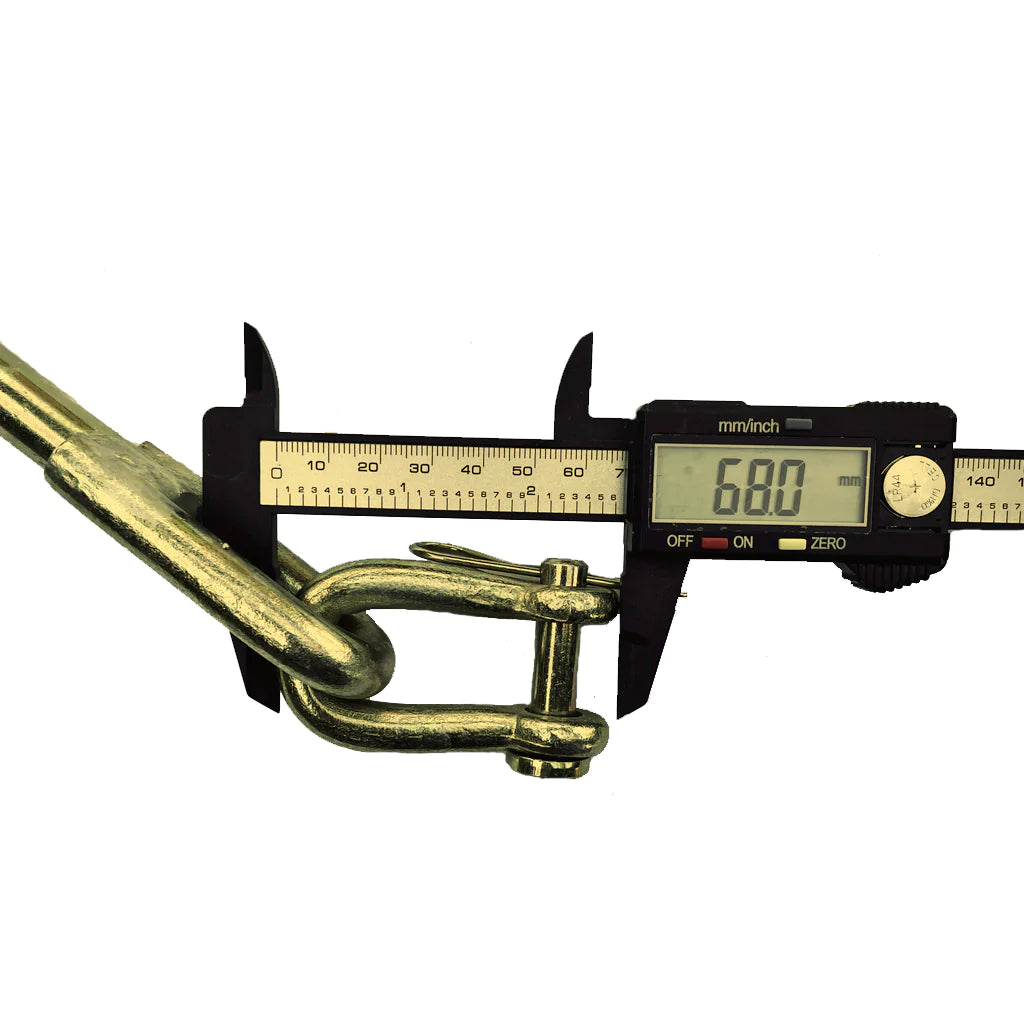 Hitch Chain Stabilizer for Kubota, adjustable from 16.5" to 20", featuring a durable yellow zinc finish.