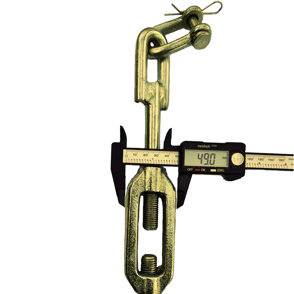 Hitch Chain Stabilizer for Kubota, adjustable from 16.5" to 20", featuring a durable yellow zinc finish.