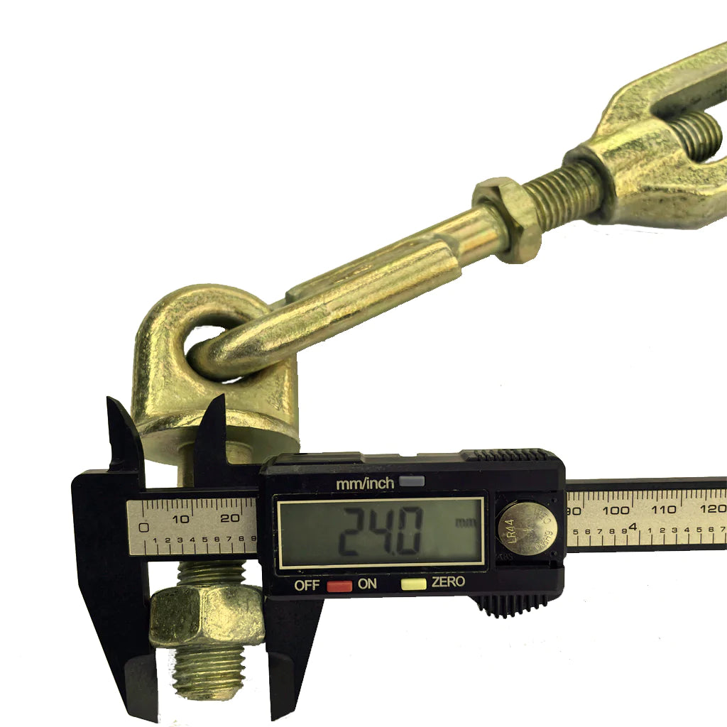 Hitch Chain Stabilizer for Kubota, adjustable from 16.5" to 20", featuring a durable yellow zinc finish.