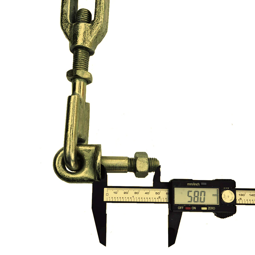 Hitch Chain Stabilizer for Kubota, adjustable from 16.5" to 20", featuring a durable yellow zinc finish.