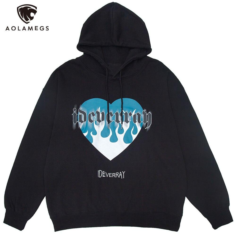 Men's hooded hoodie featuring a stylish heart print, perfect for high street fashion and casual winter wear.