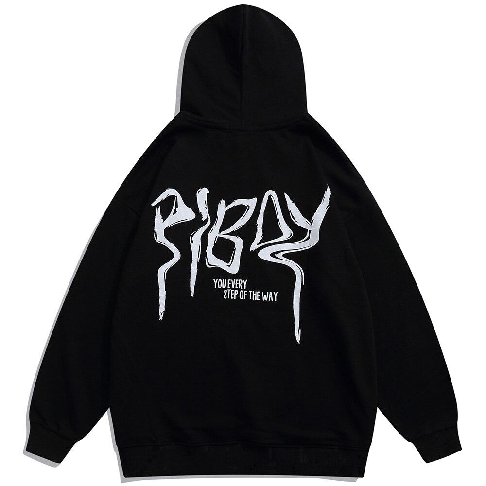 A stylish black hoodie featuring a vibrant graffiti print, designed for men and youth, perfect for high street fashion.