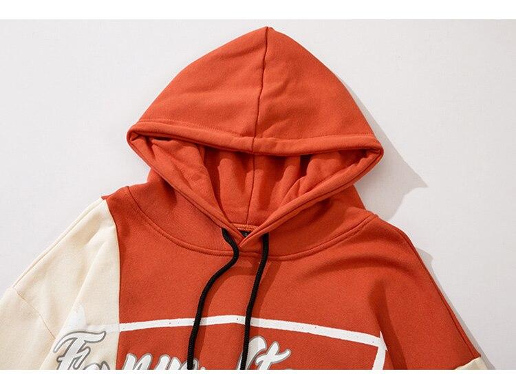 Men's color block hoodie featuring bear print and letter design, perfect for casual streetwear.