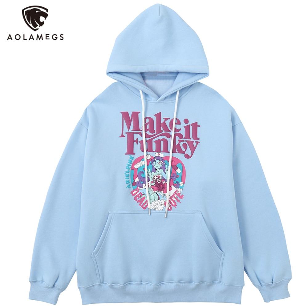 Men's fleece hoodie featuring a cute comics girl heart-shaped print, available in blue and pink colors.