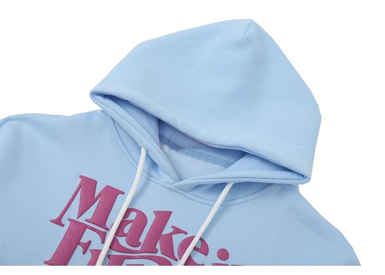 Men's fleece hoodie featuring a cute comics girl heart-shaped print, available in blue and pink colors.