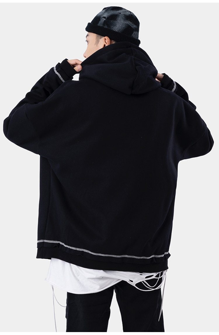 Men's gothic letter comics print fleece hoodie in black, featuring a hood and full sleeves, perfect for autumn and winter streetwear.