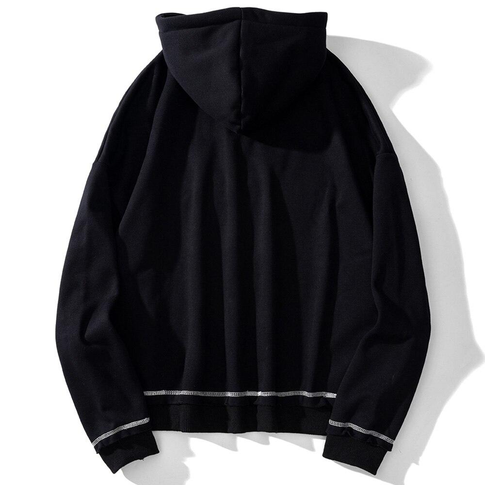 Men's gothic letter comics print fleece hoodie in black, featuring a hood and full sleeves, perfect for autumn and winter streetwear.