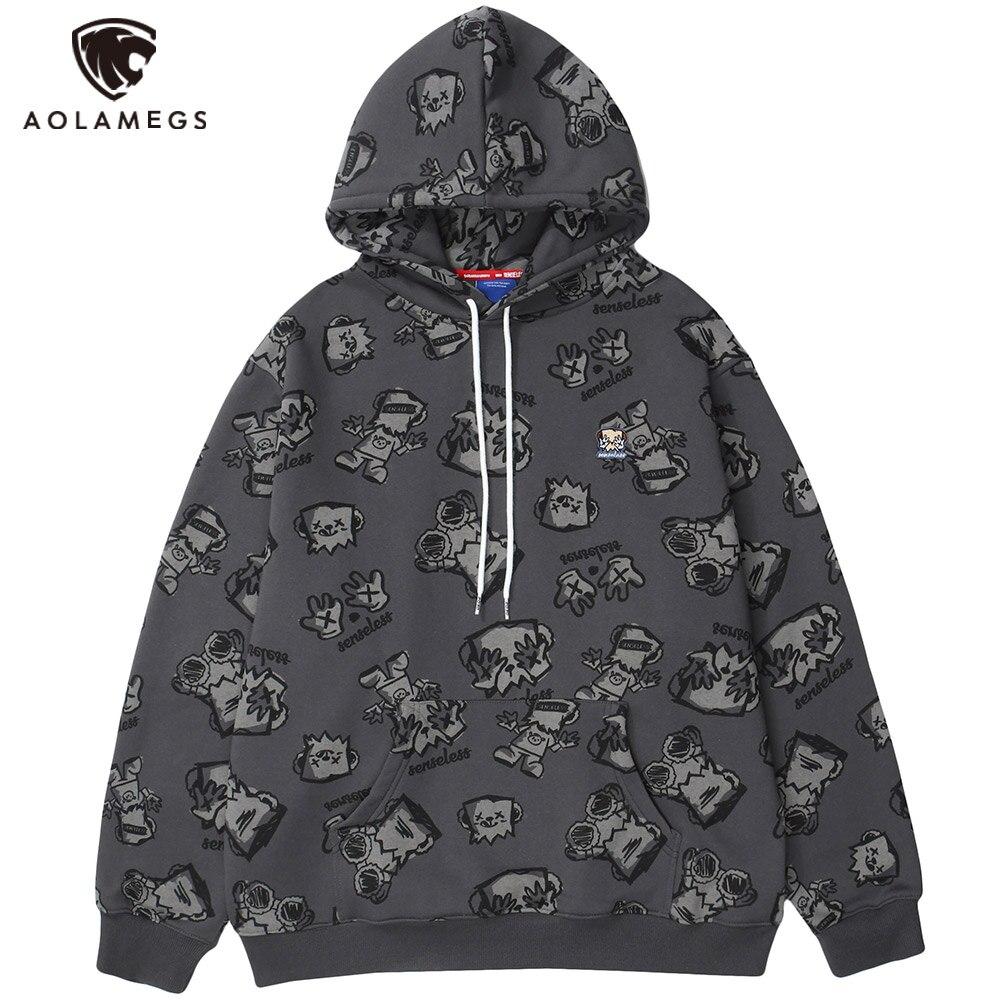 Oversized men's hoodie featuring a vibrant Japanese cartoon print, perfect for autumn and spring streetwear.