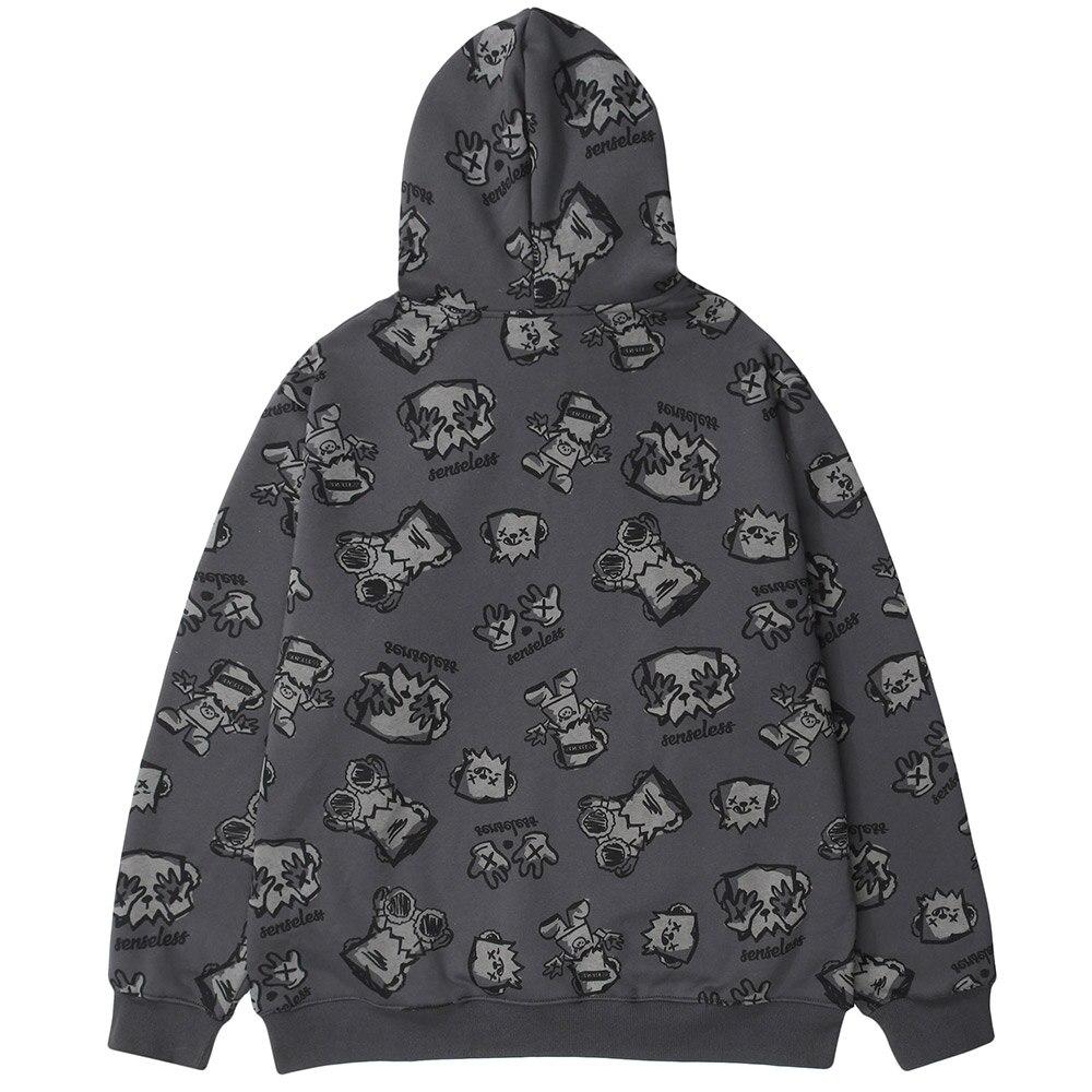 Oversized men's hoodie featuring a vibrant Japanese cartoon print, perfect for autumn and spring streetwear.