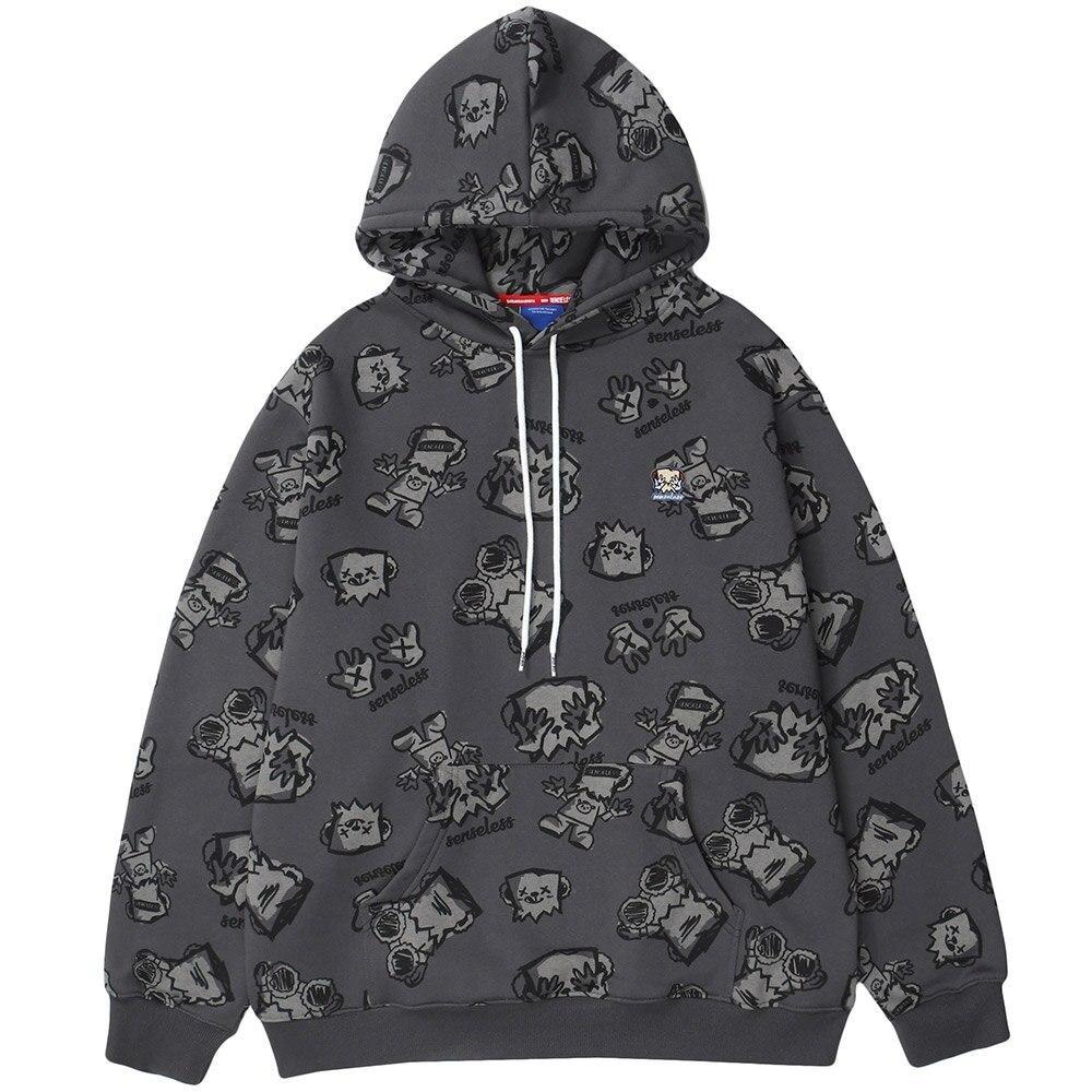 Oversized men's hoodie featuring a vibrant Japanese cartoon print, perfect for autumn and spring streetwear.