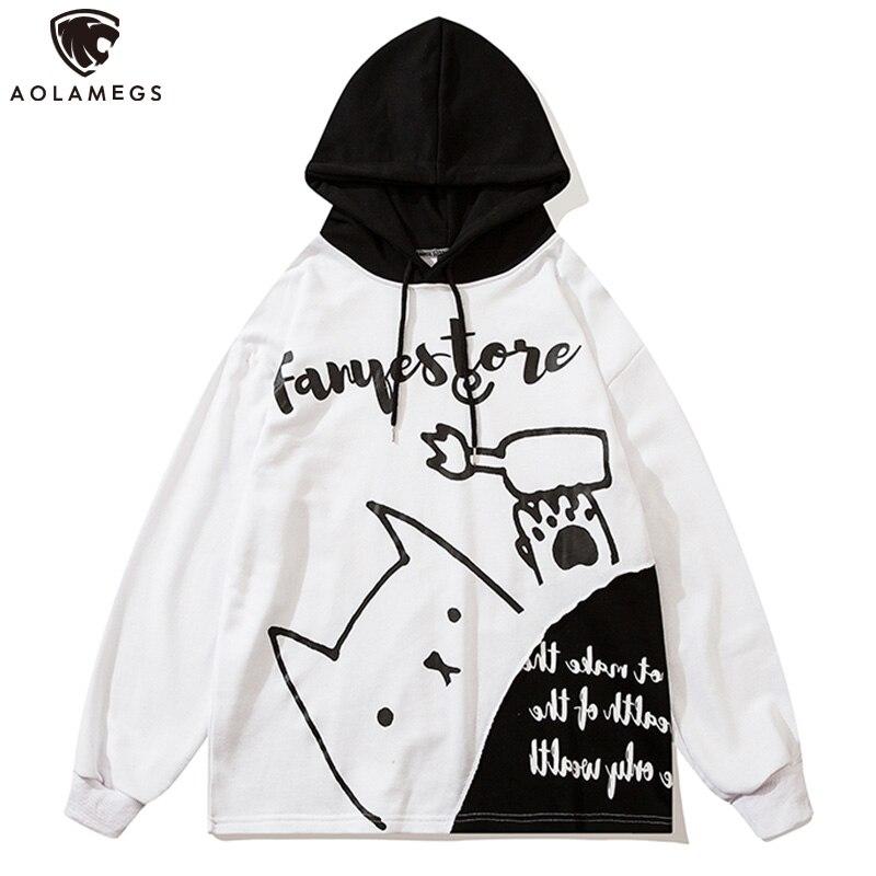 Men's patchwork color cartoon graffiti hoodie pullover, showcasing vibrant designs and a comfortable fit, perfect for autumn streetwear.