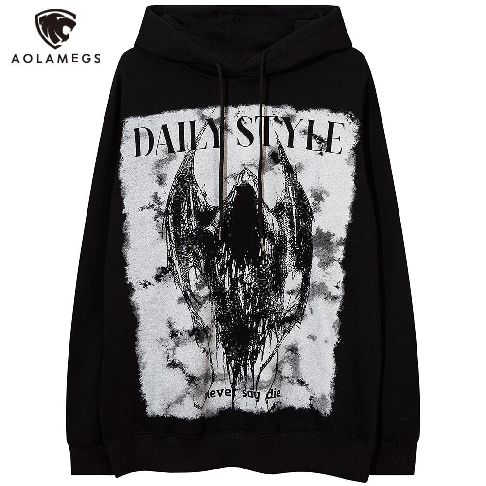 Men's scary demon punk hoodie in black and white fleece, featuring a unique cartoon design and hooded collar.