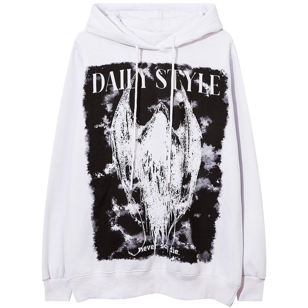 Men's scary demon punk hoodie in black and white fleece, featuring a unique cartoon design and hooded collar.