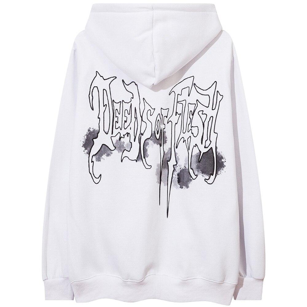 Men's scary demon punk hoodie in black and white fleece, featuring a unique cartoon design and hooded collar.