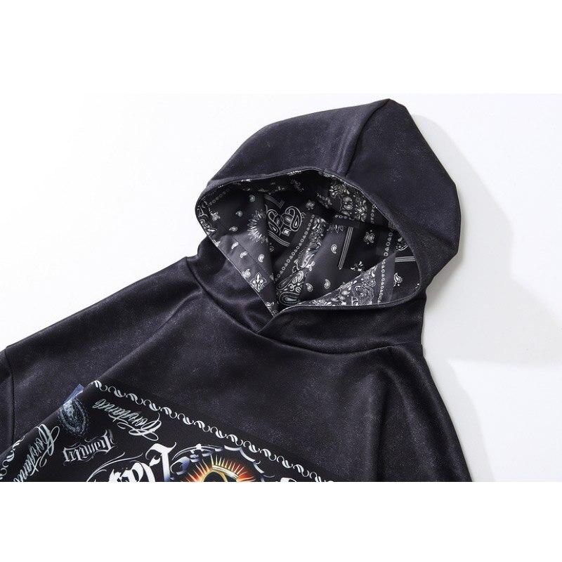 Men's black hoodie featuring Virgin Mary vintage totems print, perfect for autumn and winter wear.