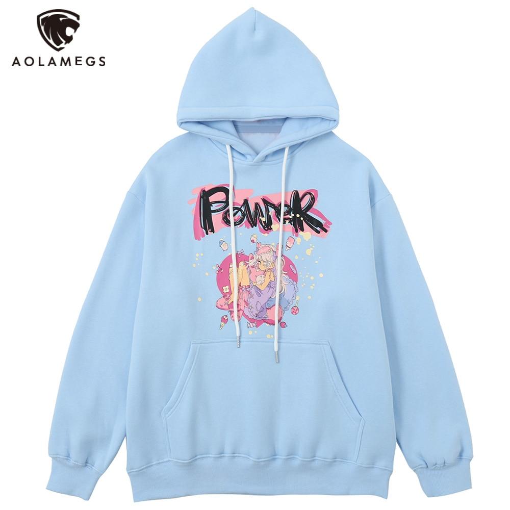 Men's hoodie featuring cartoon comics and graffiti designs in blue and pink colors, made from soft fleece material.