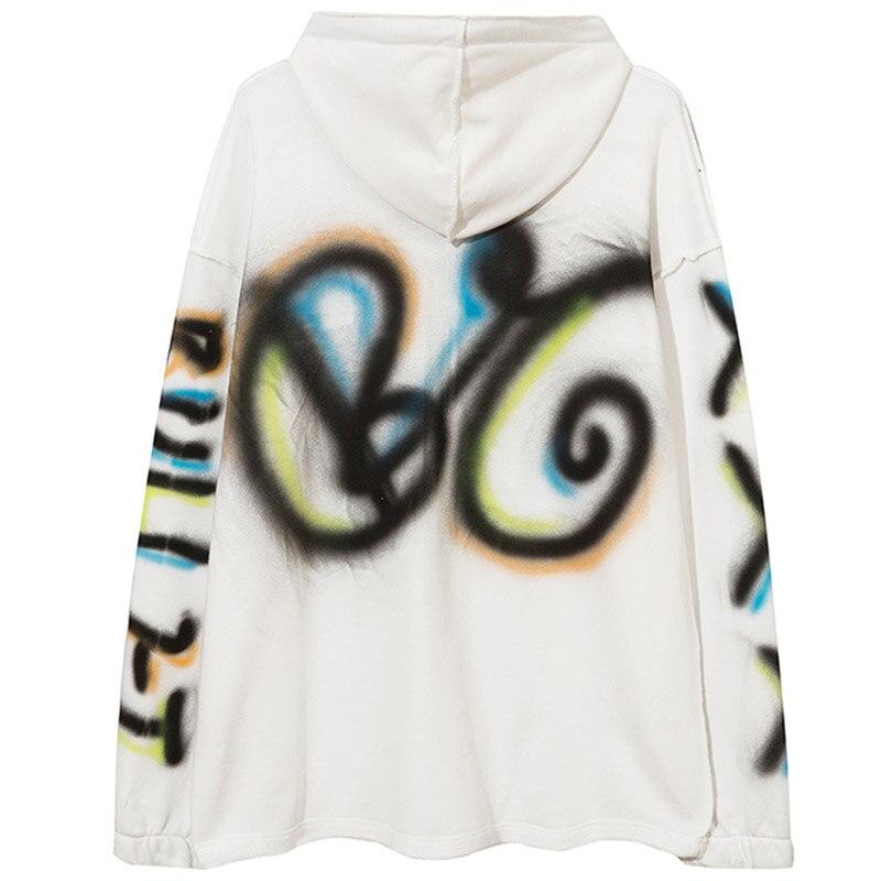 Men's colorful graffiti letter hooded pullover showcasing a trendy college style with a zipper closure.