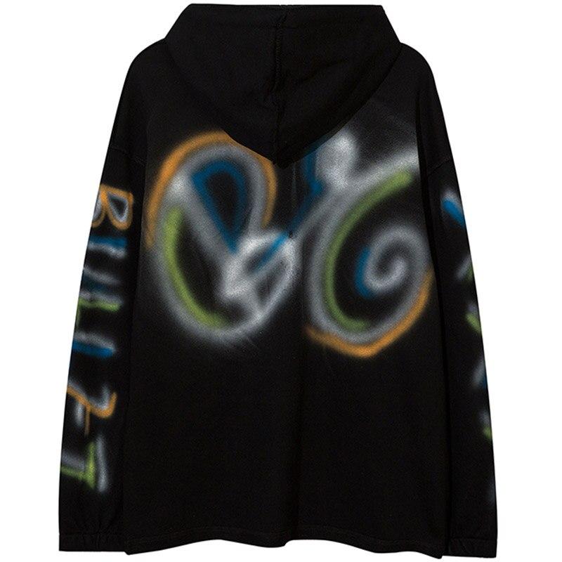 Men's colorful graffiti letter hooded pullover showcasing a trendy college style with a zipper closure.