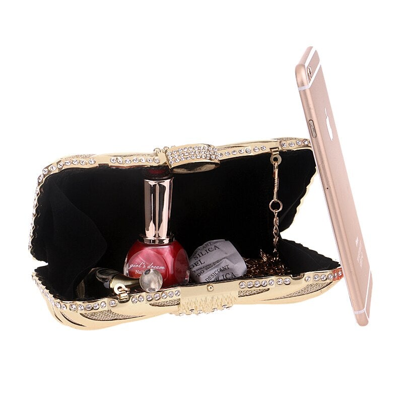 Hollot Out Style Women Evening Bag featuring a hollow out design, denim material, and stylish chain decoration, perfect for parties and weddings.