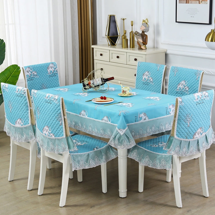 Home Dining Table/Chair Non-Slip Cover set featuring elegant fabric and embroidered lace, designed for stability and style.