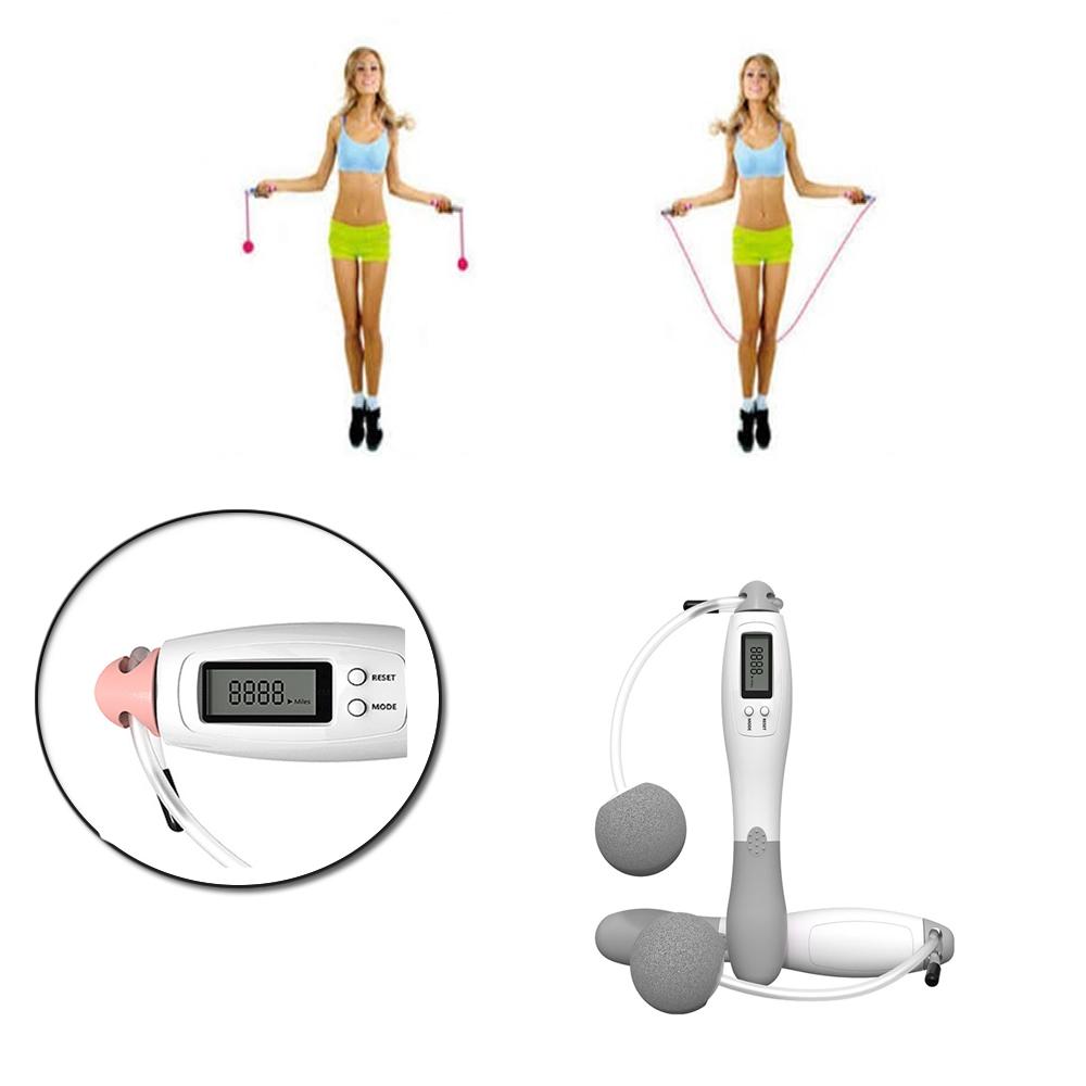 Home Gym Full Body Exerciser - Electronic Jump Skip Rope with grooved handles and digital display for tracking jumps and calories burned.