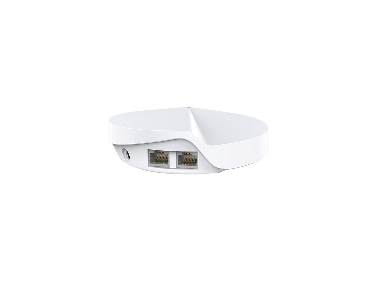 TP-Link Deco M5 AC1300 Whole Home Mesh Wi-Fi System in a modern home setting, showcasing two units for optimal coverage.