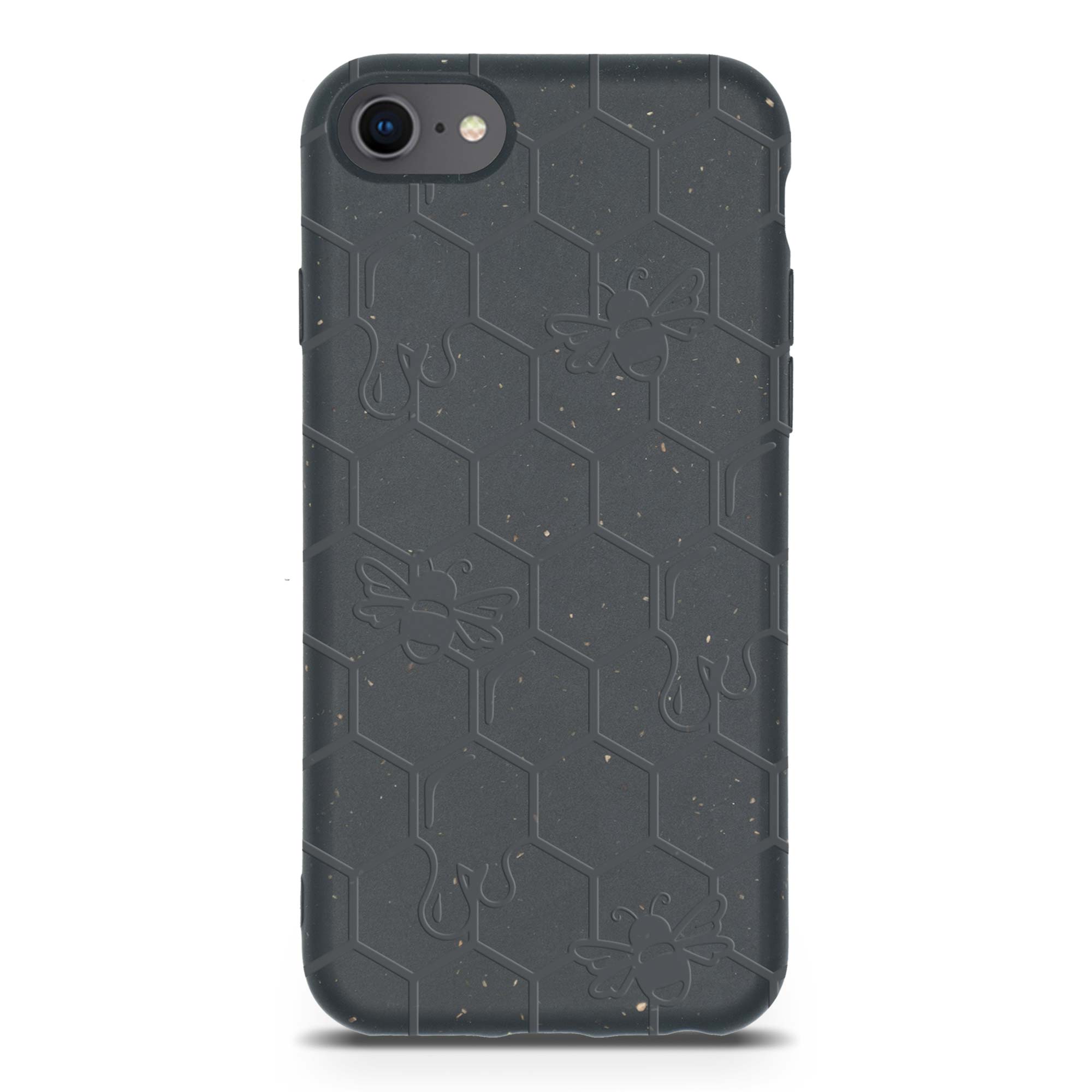 Honey Bee Biodegradable phone case in yellow, orange, and black with a bee hive engraving, showcasing its eco-friendly design.