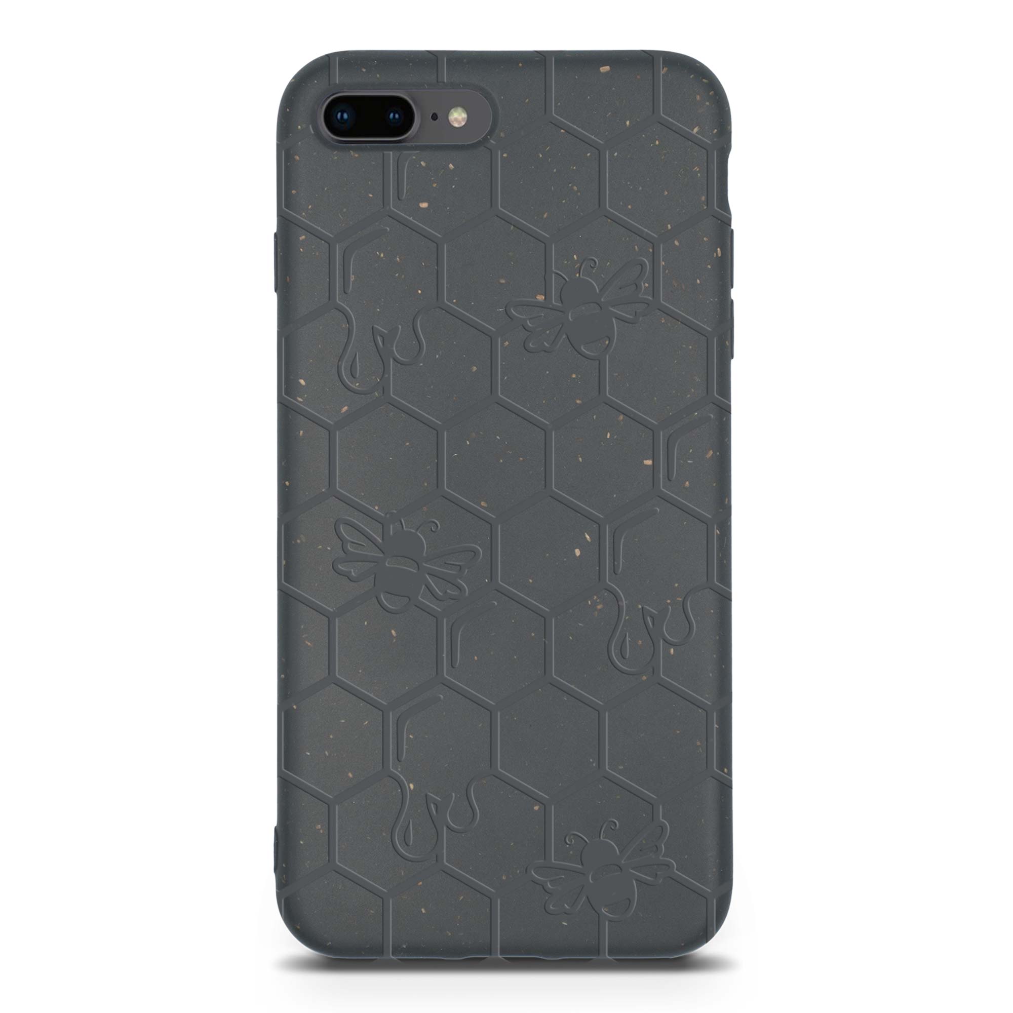 Honey Bee Biodegradable phone case in yellow, orange, and black with a bee hive engraving, showcasing its eco-friendly design.