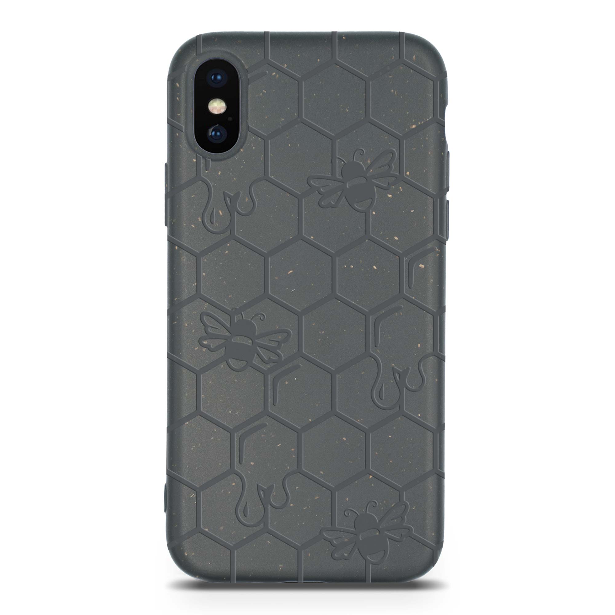 Honey Bee Biodegradable phone case in yellow, orange, and black with a bee hive engraving, showcasing its eco-friendly design.