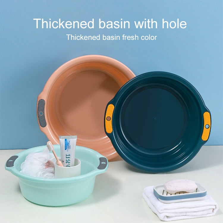 Household Hanging Thickened Double-ear Anti-slip Wash Basin in three sizes, showcasing its durable PP material and non-slip handles.