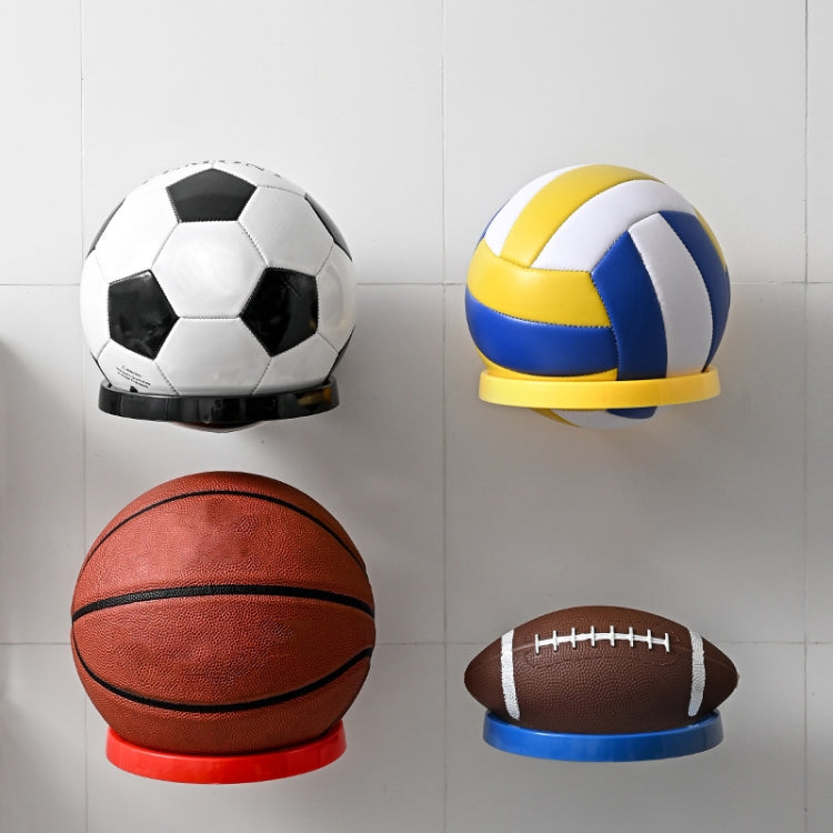 Blue wall-mounted basketball storage display stand with hooks for small items, showcasing its durable design and space-saving features.