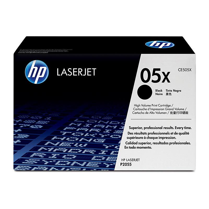 HP #05X Black Toner CE505X cartridge, designed for high-quality printing with a yield of 6,500 pages.