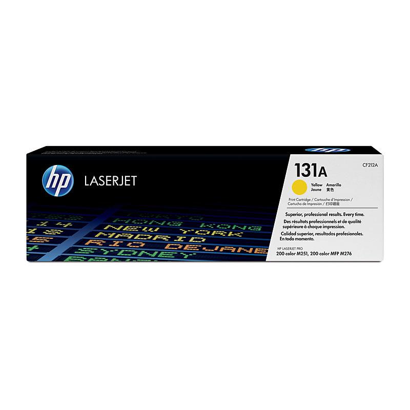 HP #131A Yellow Toner CF212A cartridge, designed for vibrant color printing, yielding 1,800 pages.