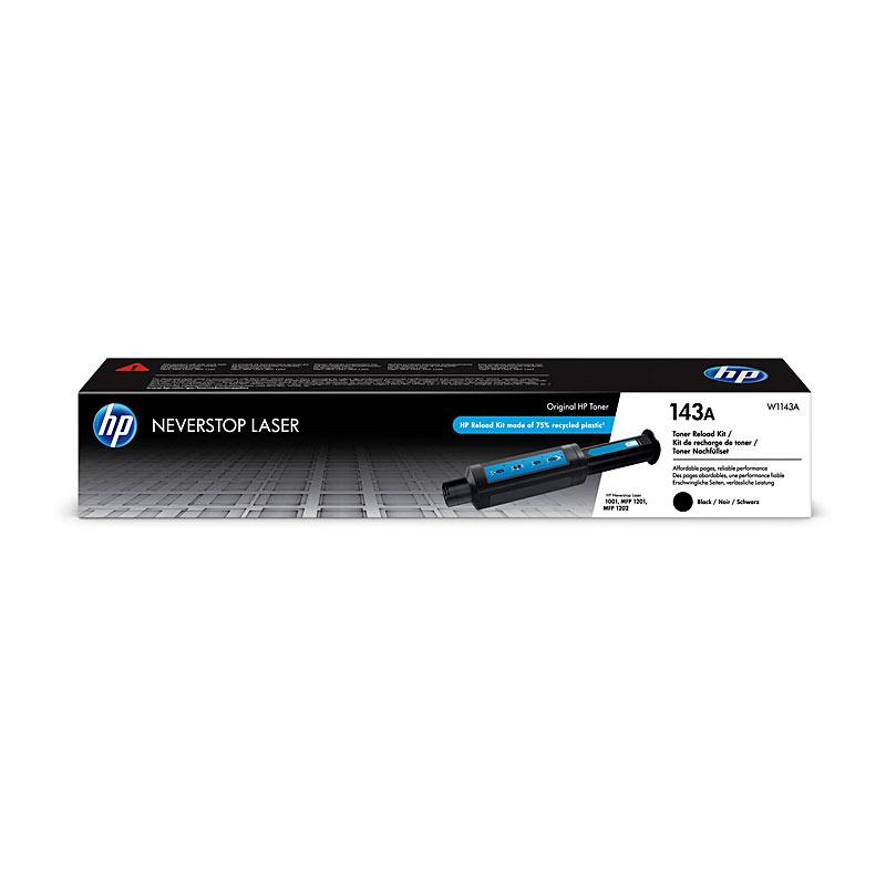 HP #143A Black Toner W1143A cartridge, designed for high-quality printing, yielding 2,500 pages, compatible with HP Neverstop Laser 1001NW.