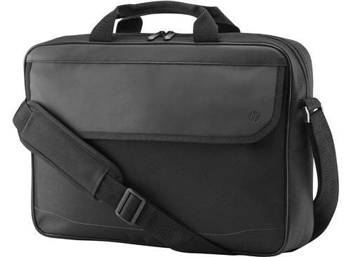 HP 15.6 Prelude Top Load case featuring a sleek design, padded shoulder strap, and multiple pockets for accessories.