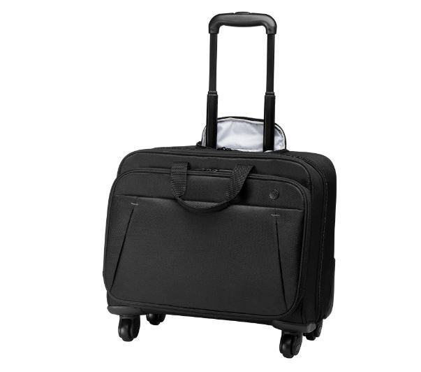 HP 17.3' Business Roller Case with RFID pocket, designed for secure laptop transport.