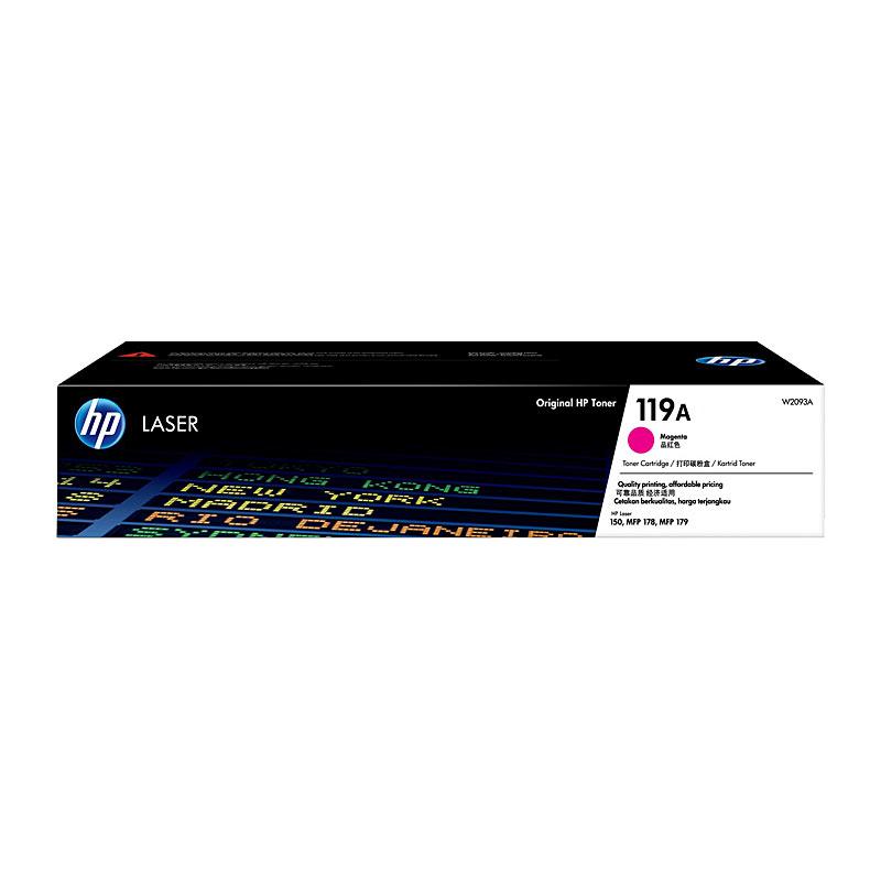 HP #119A Magenta Toner W2093A cartridge, vibrant magenta color, designed for high-quality printing.