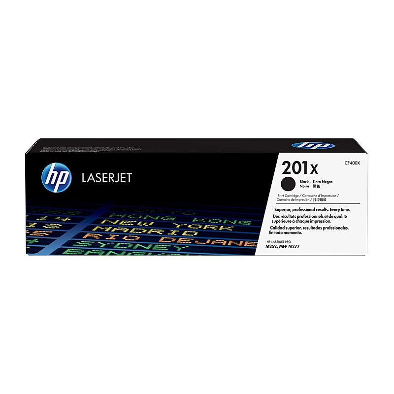 HP #201X Black Toner CF400X cartridge, designed for high-quality printing with a yield of 2,800 pages, compatible with HP Colour LaserJet Pro printers.