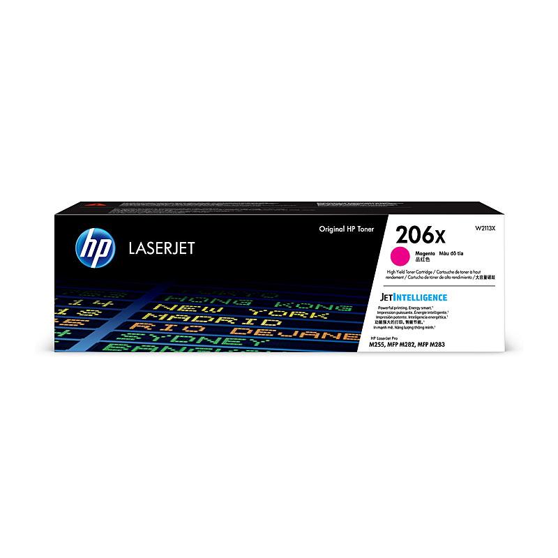 HP #206X Magenta Toner W2113X cartridge, vibrant magenta color, designed for HP LaserJet Pro printers.