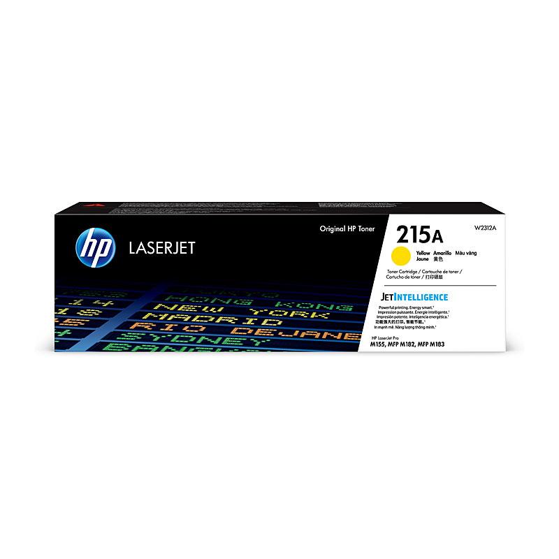 HP #215A Yellow Toner W2312A cartridge, designed for vibrant printing, yielding 850 pages.