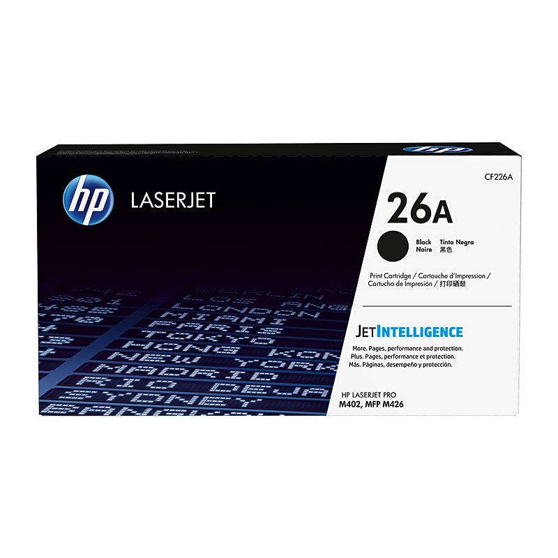 HP #26A Black Toner CF226A cartridge, designed for high-quality printing, compatible with HP LaserJet Pro M402 and MFP M426 printers.