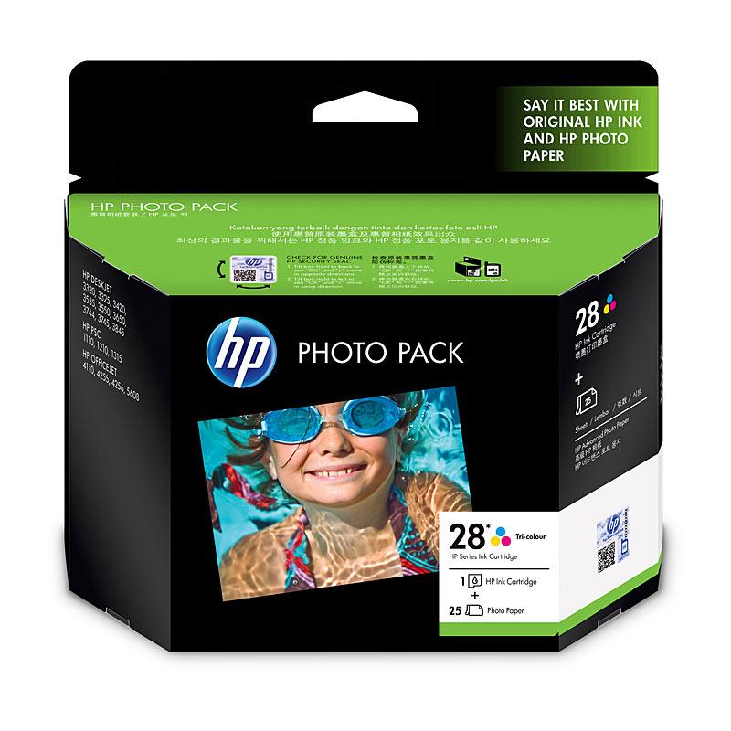 HP #28 Photo Value Pack featuring genuine color toner cartridges for vibrant printing.